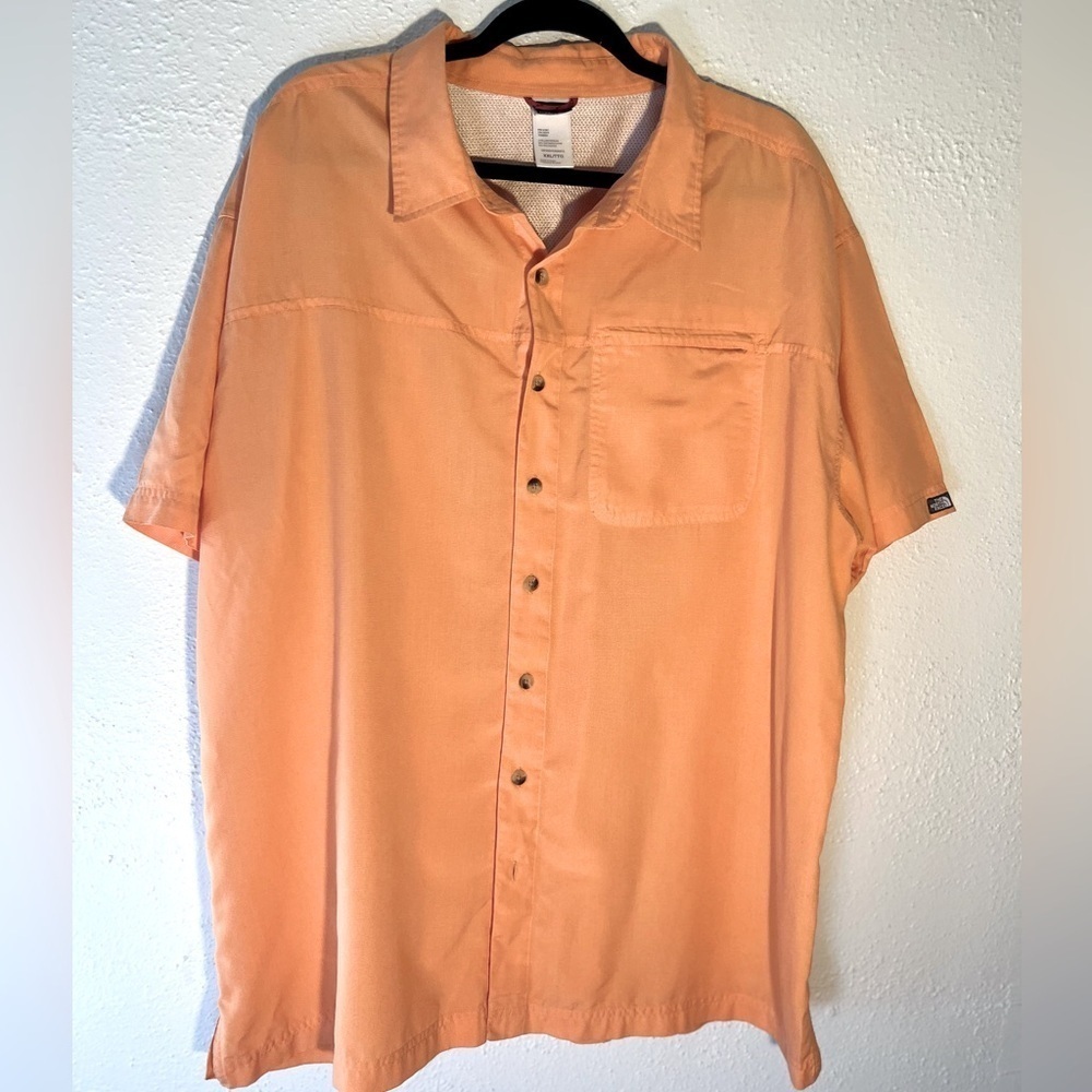 North Face Men's Orange Shirt Button Up Short Sleeve Outdoor Fishing Hiking XXL